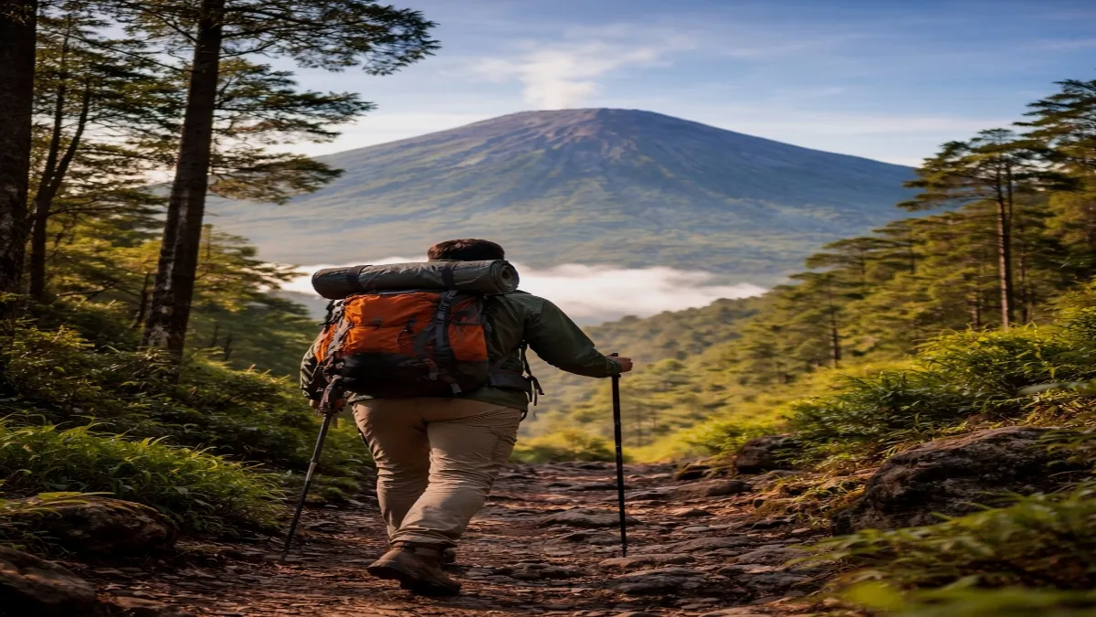 Ilustrasi pendaki di Gunung Slamet, Jawa Tengah.