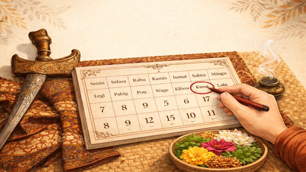 Ilustrasi kalender Jawa sebagai bagian dari sistem penanggalan tradisional yang digunakan dalam budaya Nusantara.