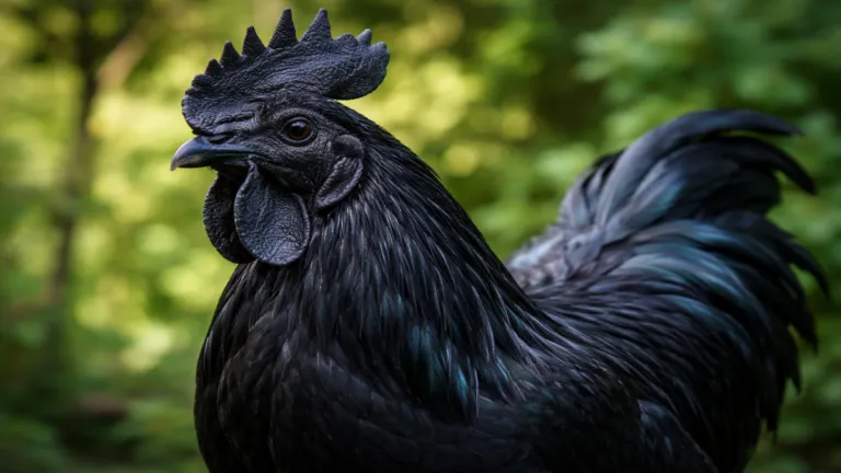 Ayam Cemani dengan bulu hitam legam yang menjadi ciri khas ras langka asal Indonesia.