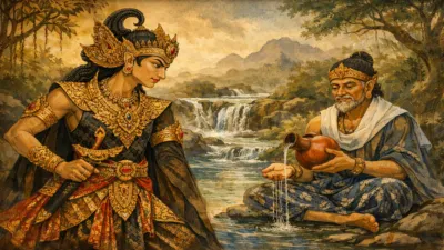 Ilustrasi budaya Jawa yang merefleksikan karakter dan nilai hidup dalam weton Senin Pon